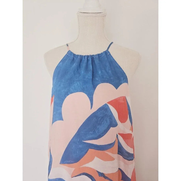 Maeve Anthropologie NWT Flounced Halter Chiffon Blue Pink Maxi Dress S Small - Picture 13 of 13